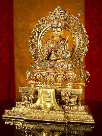 [padmasambhava] Or [guru Rinpochen] Buddhist Handmade Statue, [full Gold Plated],[stone Setting], [face Painted]