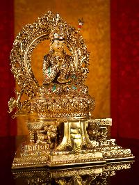 [padmasambhava] Or [guru Rinpochen] Buddhist Handmade Statue, [full Gold Plated],[stone Setting], [face Painted]