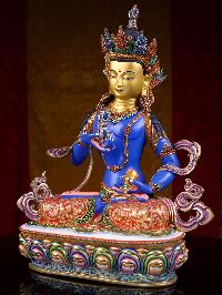 [vajrasattva] Buddhist Handmade Statue, [partly Gold Plated], [stone Setting, Face Painted] And [traditional Color Finishing]