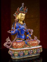 [vajrasattva] Buddhist Handmade Statue, [partly Gold Plated], [stone Setting, Face Painted] And [traditional Color Finishing]