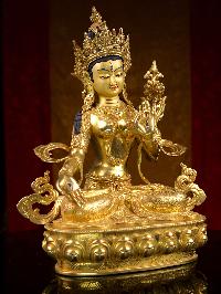 [white Tara]  Buddhist Handmade Statue, [full Gold Plated], [face Painted]