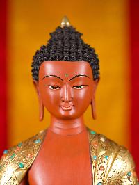 [shakyamuni Buddha] Buddhist Handmade Statue, [partly Gold Plated], [face Painted]and [traditional Color Finishing]
