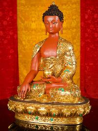 [shakyamuni Buddha] Buddhist Handmade Statue, [partly Gold Plated], [face Painted]and [traditional Color Finishing]