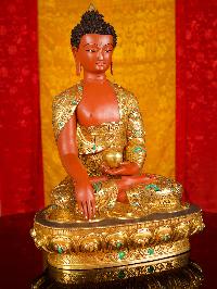 [shakyamuni Buddha] Buddhist Handmade Statue, [partly Gold Plated], [face Painted]and [traditional Color Finishing]