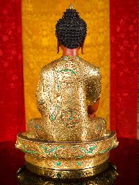 [shakyamuni Buddha] Buddhist Handmade Statue, [partly Gold Plated], [face Painted]and [traditional Color Finishing]