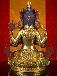 [chenrezig] Buddhist Handmade Statue, [full Gold Plated],[stone Setting], [face Painted]