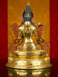 [white Tara] Buddhist Handmade Statue With Double Base, [full Gold Plated],[stone Setting], [face Painted]
