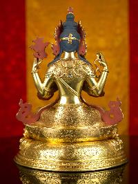 [chenrezig] Buddhist Handmade Statue, [full Gold Plated],[stone Setting], [face Painted]