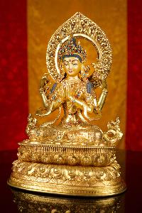 [chenrezig] Buddhist Handmade Statue, [full Gold Plated],[stone Setting], [face Painted]