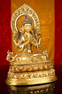[chenrezig] Buddhist Handmade Statue, [full Gold Plated],[stone Setting], [face Painted]