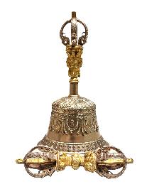 [bell And Dorje} Pure Bronze Bell And Dorje [vajra], Golden & Silver Plated Handle And Vajra