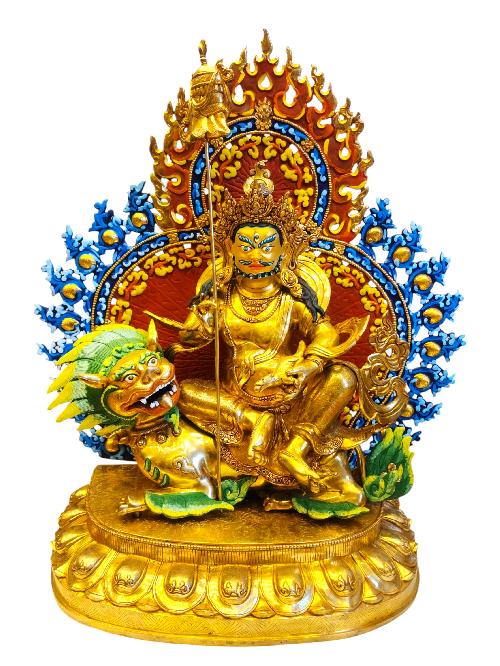 This 66cm tall Jambhala: Namtose, Buddhist Handmade Large Statue, Full Gold Plated, Face Painted (Product Code: HMS36361) weighs 18kg and is available at an offer price of US$730.