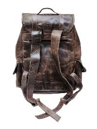 Himalayan Yak Leather [back Pack Bag], [2 Zip] And [pocket] With [ Leather Stripe Lock]