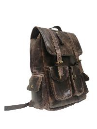 Himalayan Yak Leather [back Pack Bag], [2 Zip] And [pocket] With [ Leather Stripe Lock]