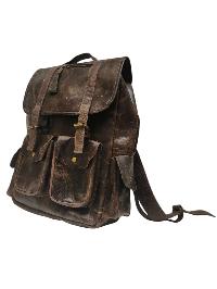 Himalayan Yak Leather [back Pack Bag], [2 Zip] And [pocket] With [ Leather Stripe Lock]