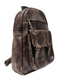 Himalayan Yak Leather [back Pack Bag], [2 Zip] And [2 Pocket] With [ Leather Stripe Lock]