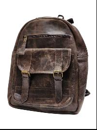 Himalayan Yak Leather [back Pack Bag], [2 Zip] And [2 Pocket] With [ Leather Stripe Lock]