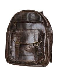 Himalayan Yak Leather [back Pack Bag], [2 Zip] And [2 Pocket] With [ Leather Stripe Lock]