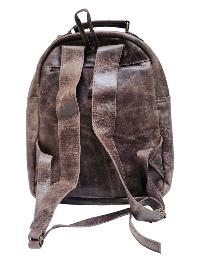 Himalayan Yak Leather [back Pack Bag], [2 Zip] And [2 Pocket] With [ Leather Stripe Lock]