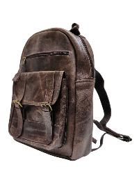 Himalayan Yak Leather [back Pack Bag], [2 Zip] And [2 Pocket] With [ Leather Stripe Lock]