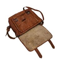 Himalayan Yak Leather Office Shoulder Bag [2 Pockets], [1 Zip], With [leather Stripe Lock]