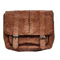 Himalayan Yak Leather Office Shoulder Bag [2 Pockets], [1 Zip], With [leather Stripe Lock]