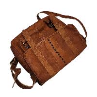 Himalayan Yak Leather Office Shoulder Bag [2 Pockets], [1 Zip], With [leather Stripe Lock]