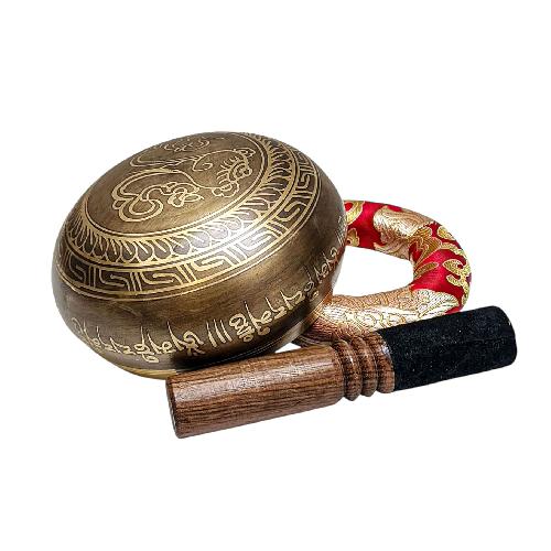 Buddhist Machine Made Singing Bowl, [mantra] Carved Inside, [select Accessories]