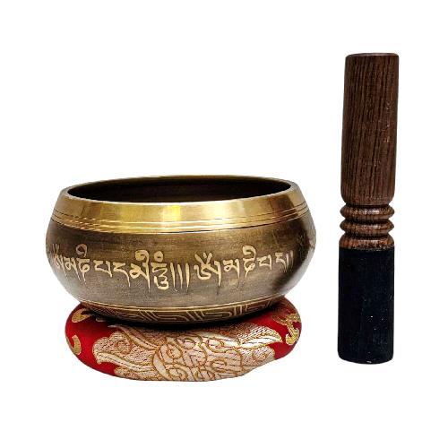 Buddhist Machine Made Singing Bowl, [mantra] Carved Inside, [select Accessories]