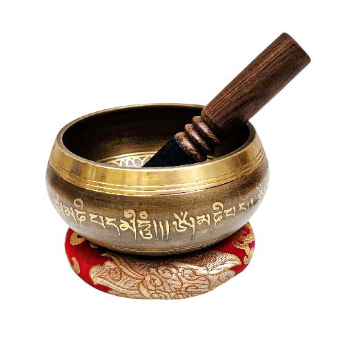Buddhist Machine Made Singing Bowl, [mantra] Carved Inside, [select Accessories]