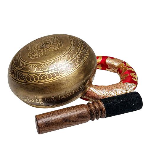Buddhist Machine Made Singing Bowl, [buddha Eye] Carved Inside, [select Accessories]