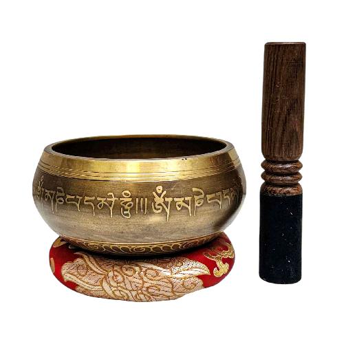 Buddhist Machine Made Singing Bowl, [buddha Eye] Carved Inside, [select Accessories]