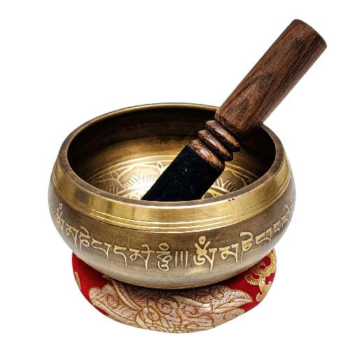 Buddhist Machine Made Singing Bowl, [buddha Eye] Carved Inside, [select Accessories]