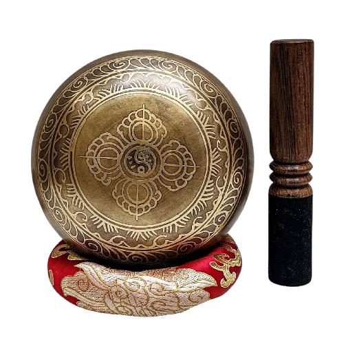 Buddhist Machine Made Singing Bowl, [buddha Eye] Carved Inside, [select Accessories]
