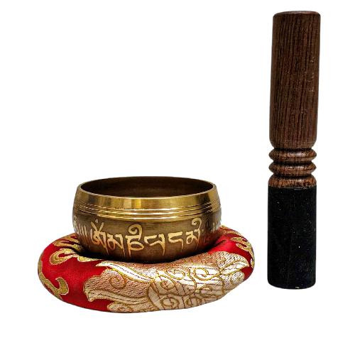 Buddhist Machine Made Singing Bowl, [flower] Carved Inside, [select Accessories]