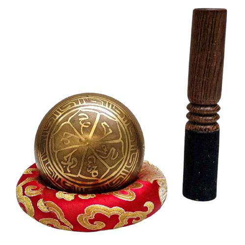 Buddhist Machine Made Singing Bowl, [flower] Carved Inside, [select Accessories]