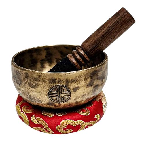 [full Moon Bowl], Moon Carved, Buddhist Hand Beaten Singing Bowl, Antique Finishing, [select Accessories]