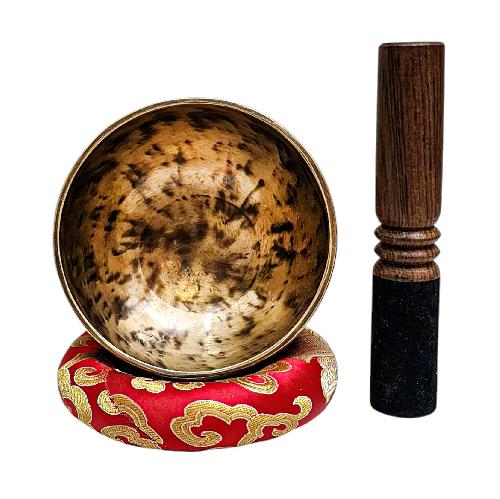 [full Moon Bowl], Moon Carved, Buddhist Hand Beaten Singing Bowl, Antique Finishing, [select Accessories]
