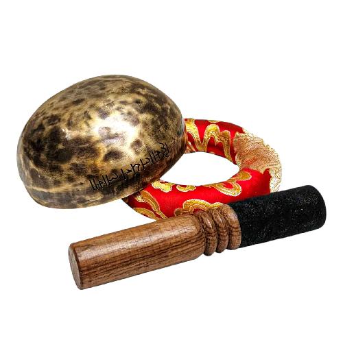 [full Moon Bowl], Moon Carved, Buddhist Hand Beaten Singing Bowl, Antique Finishing, [select Accessories]