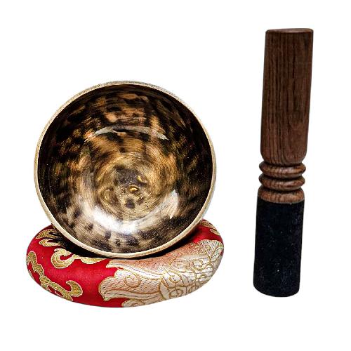 [full Moon Bowl], Moon Carved, Buddhist Hand Beaten Singing Bowl, Antique Finishing, [select Accessories]