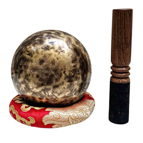 [full Moon Bowl], Moon Carved, Buddhist Hand Beaten Singing Bowl, Antique Finishing, [select Accessories]