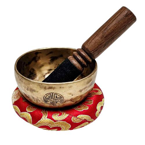 [full Moon Bowl], Moon Carved, Buddhist Hand Beaten Singing Bowl, Antique Finishing, [select Accessories]