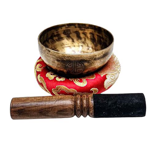 [full Moon Bowl], Moon Carved, Buddhist Hand Beaten Singing Bowl, Antique Finishing, [select Accessories]