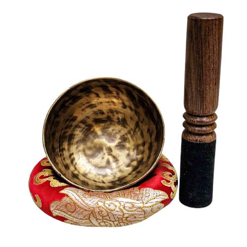 [full Moon Bowl], Moon Carved, Buddhist Hand Beaten Singing Bowl, Antique Finishing, [select Accessories]