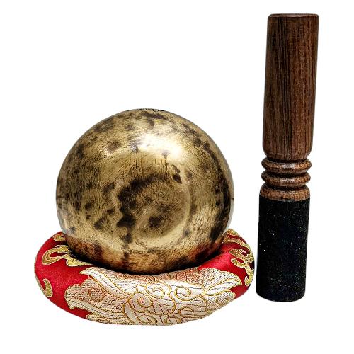 [full Moon Bowl], Moon Carved, Buddhist Hand Beaten Singing Bowl, Antique Finishing, [select Accessories]