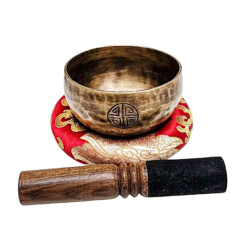 [full Moon Bowl], Moon Carved, Buddhist Hand Beaten Singing Bowl, Antique Finishing, [select Accessories]