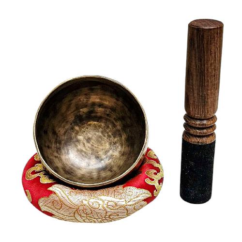 [full Moon Bowl], Moon Carved, Buddhist Hand Beaten Singing Bowl, Antique Finishing, [select Accessories]