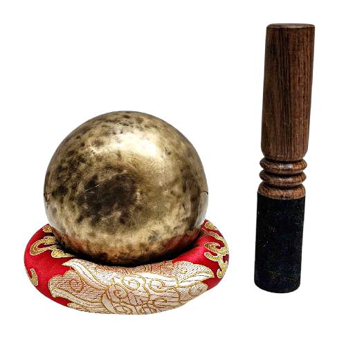 [full Moon Bowl], Moon Carved, Buddhist Hand Beaten Singing Bowl, Antique Finishing, [select Accessories]