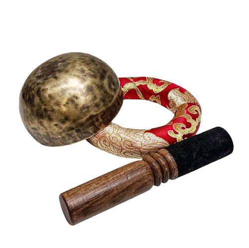 [full Moon Bowl], Moon Carved, Buddhist Hand Beaten Singing Bowl, Antique Finishing, [select Accessories]