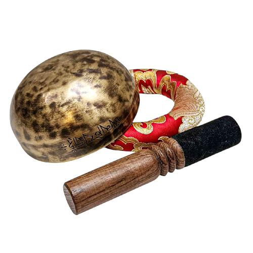 [full Moon Bowl], Moon Carved, Buddhist Hand Beaten Singing Bowl, Antique Finishing, [select Accessories]
